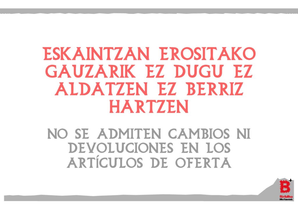 No se admiten cambios ni devoluciones en artículos de oferta