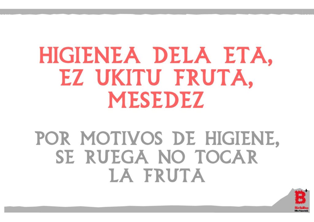 Higienea dela eta, ez ukitu fruta, mesedez